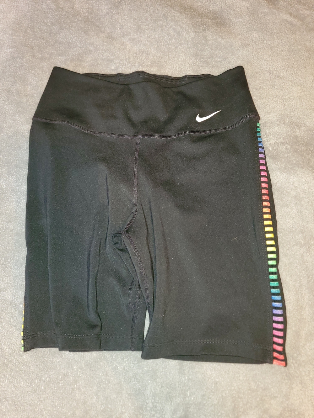 Nike Women's Black High-Rise Bike Shorts with Rainbow Side Stripe